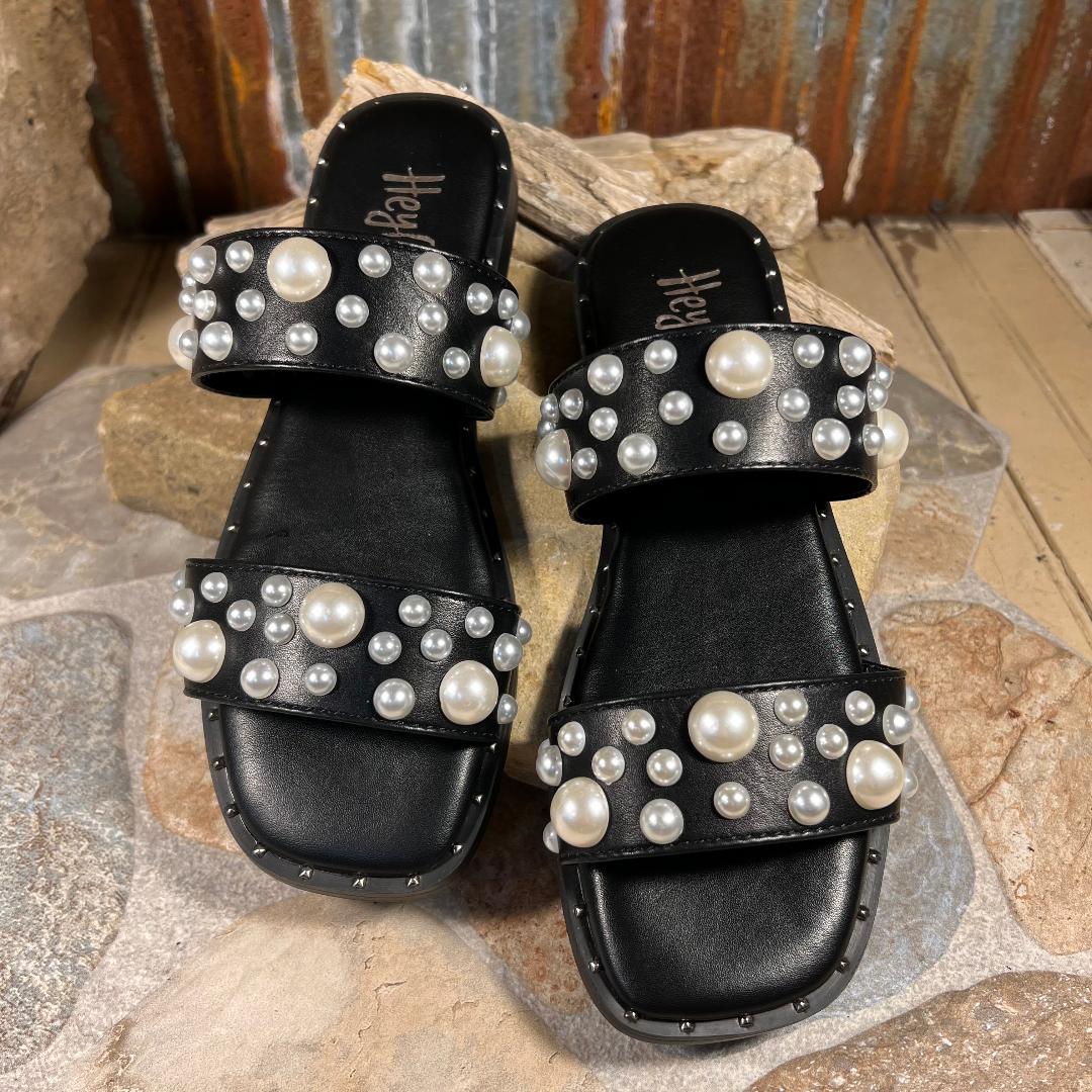 Marie Black & Pearl Slide Sandals