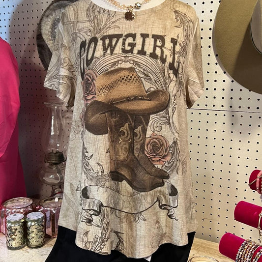 Cowgirl Print Short Sleeve Top