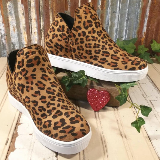 Jersey Fashion Leopard Wedge Sneakers