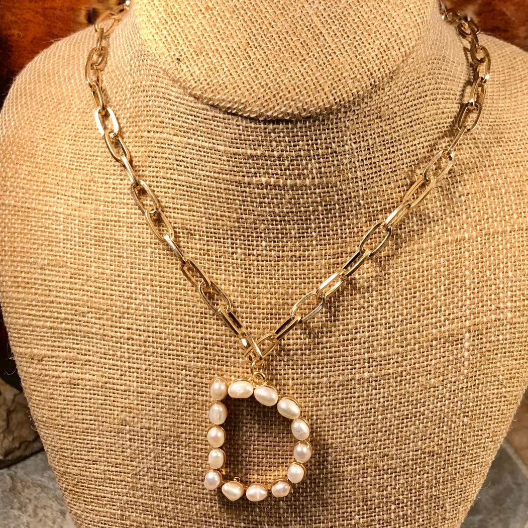 D Initial Pearl Gold Necklace