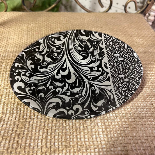 Black Florentine Glass Soap or Trinket Dish Oval