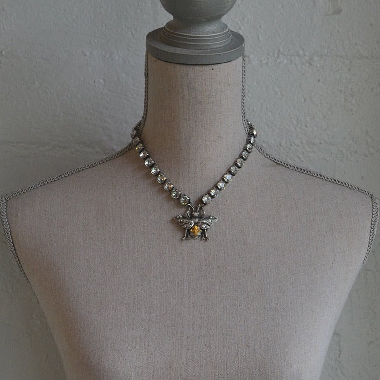 Silver Swarovski with Bee Pendant Necklace