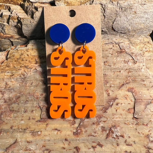 Astros Orange & Blue STROS Dangle Acrylic Earrings