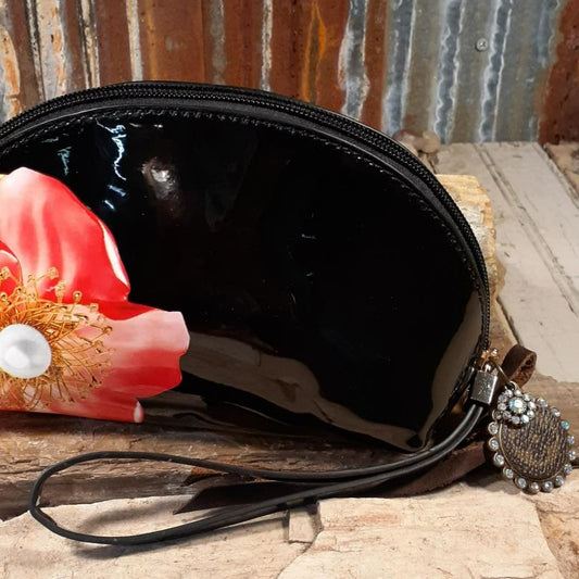 Black Patton Floral Embellished Makeup Bag