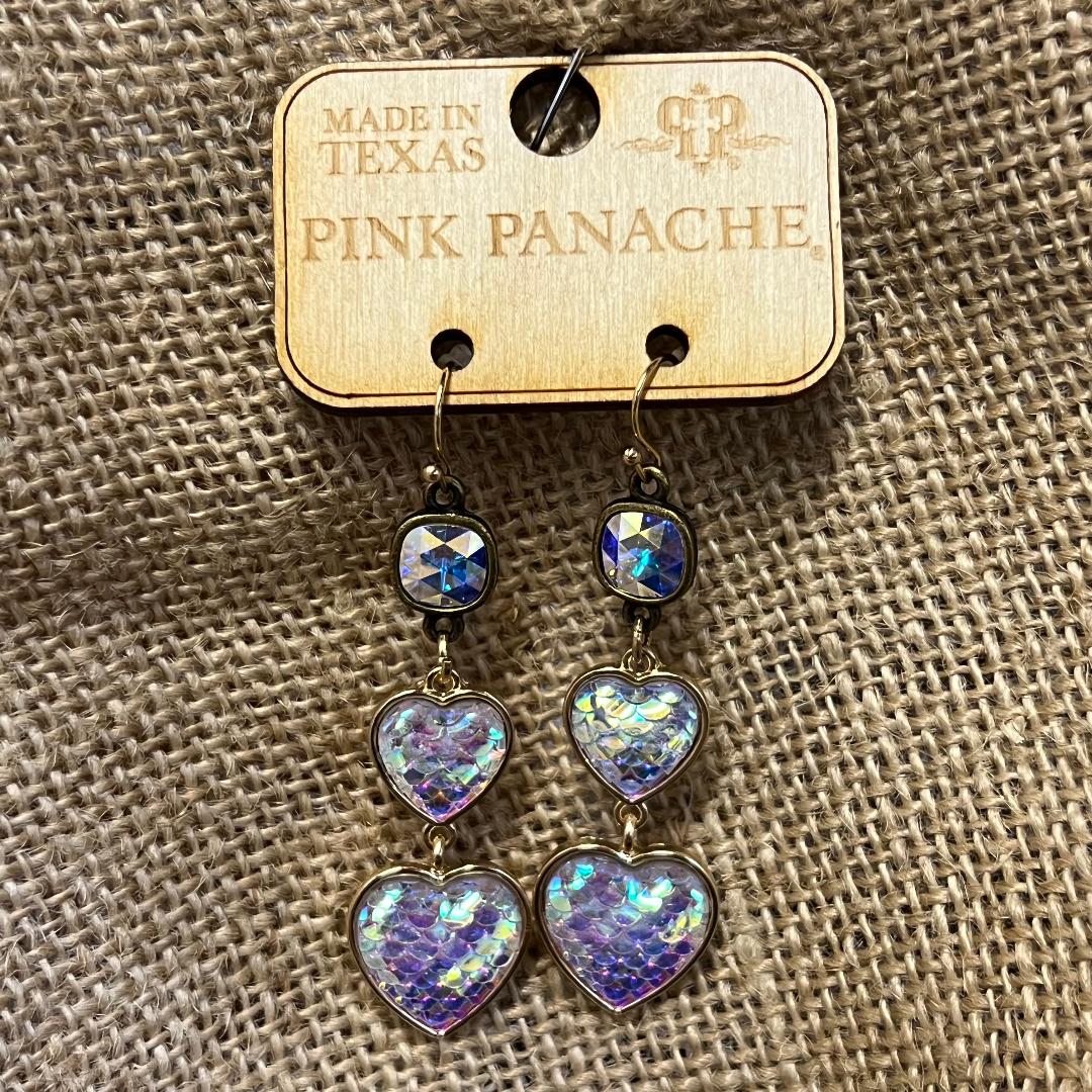 Gold Multi Iridescent Heart Earrings with AB Crystal