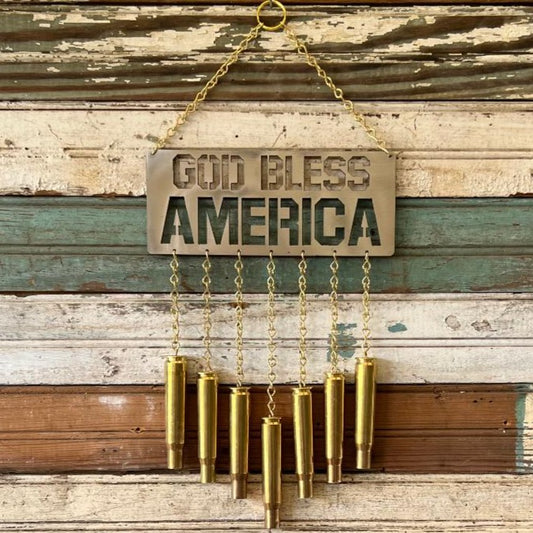 God Bless America Bullet Windchime .50 BMG