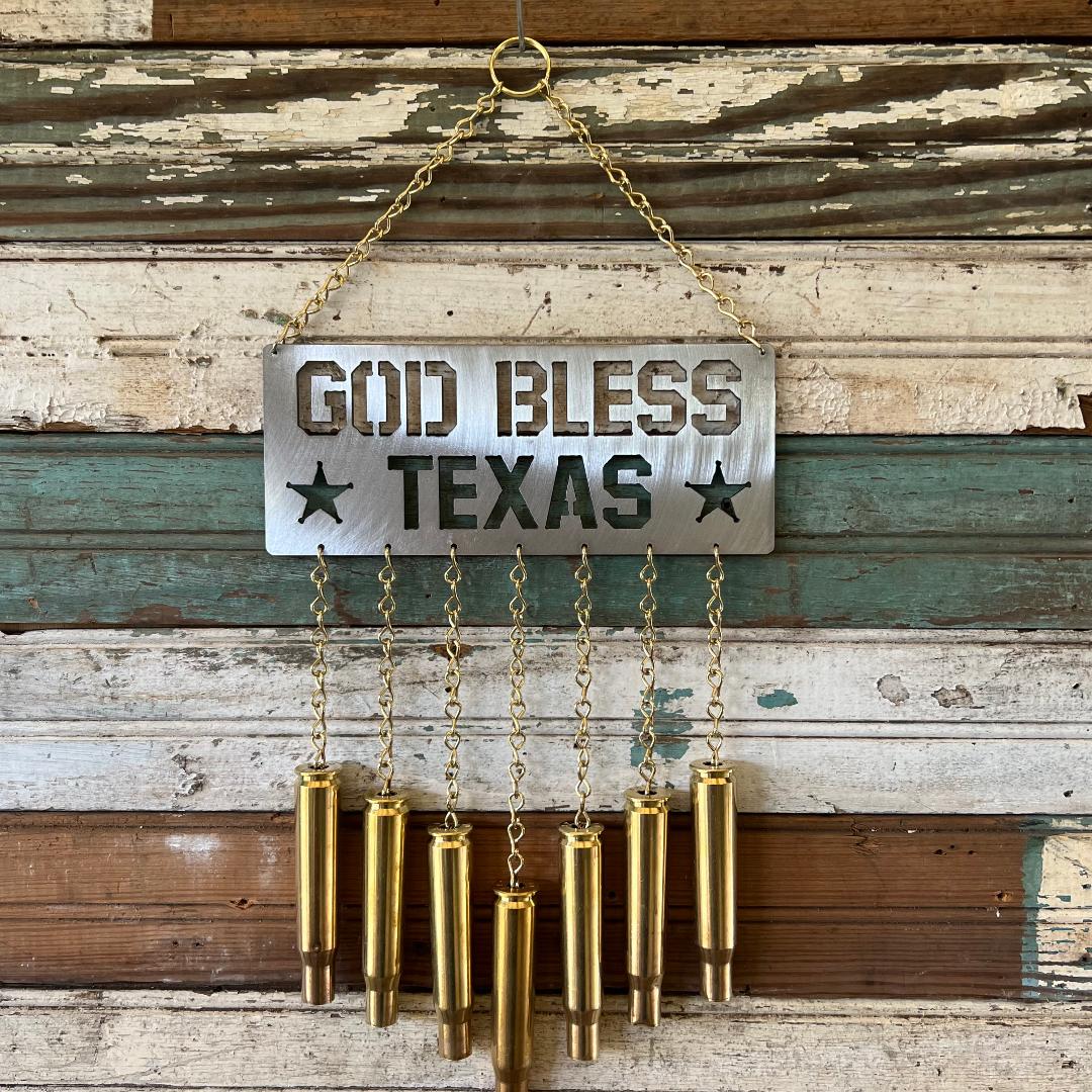 God Bless Texas Bullet Windchime .50 BMG