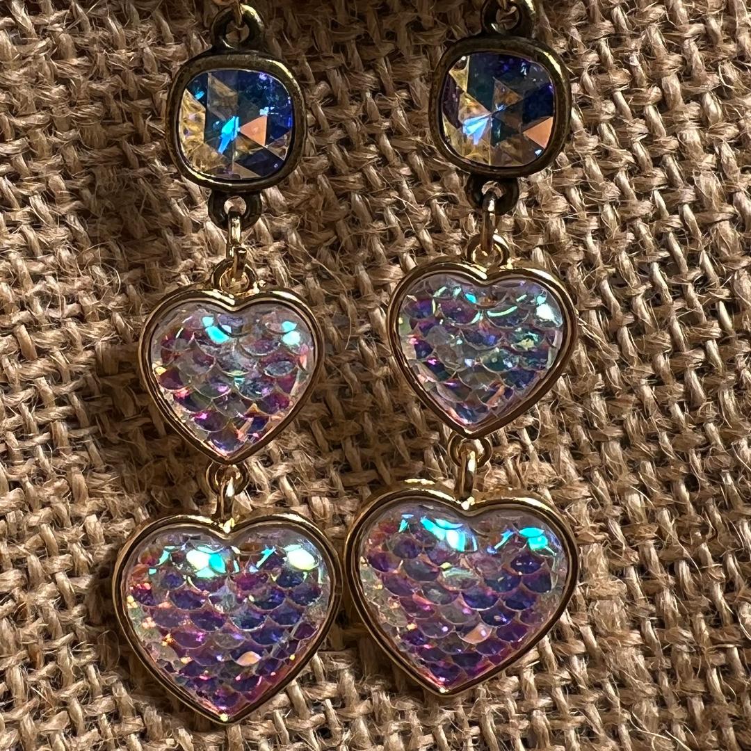 Gold Multi Iridescent Heart Earrings with AB Crystal