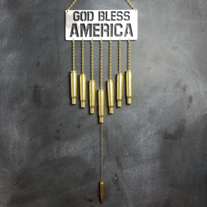 God Bless America Bullet Windchime .50 BMG