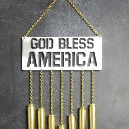 God Bless America Bullet Windchime .50 BMG