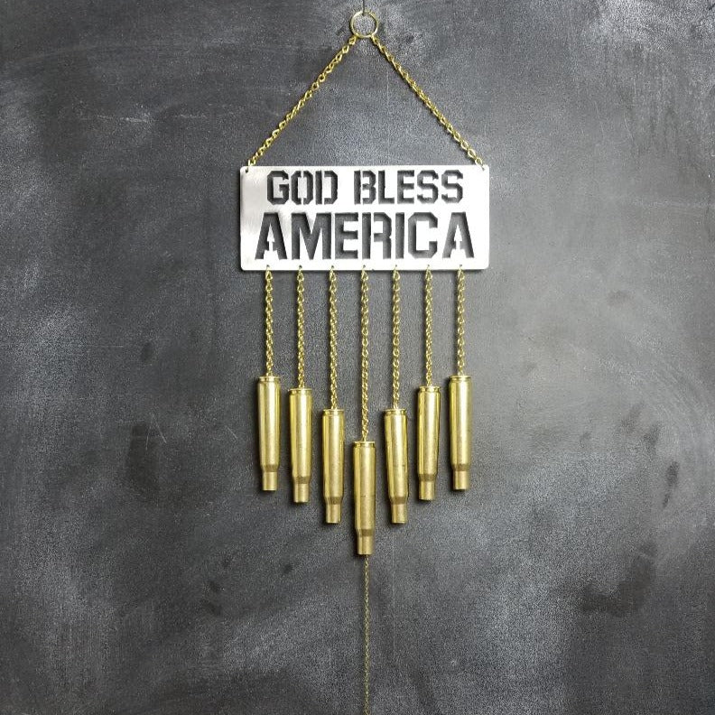 God Bless America Bullet Windchime .50 BMG