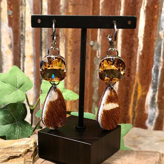 Amber Gold Crystal Accent With Teardrop Animal Print Earrings