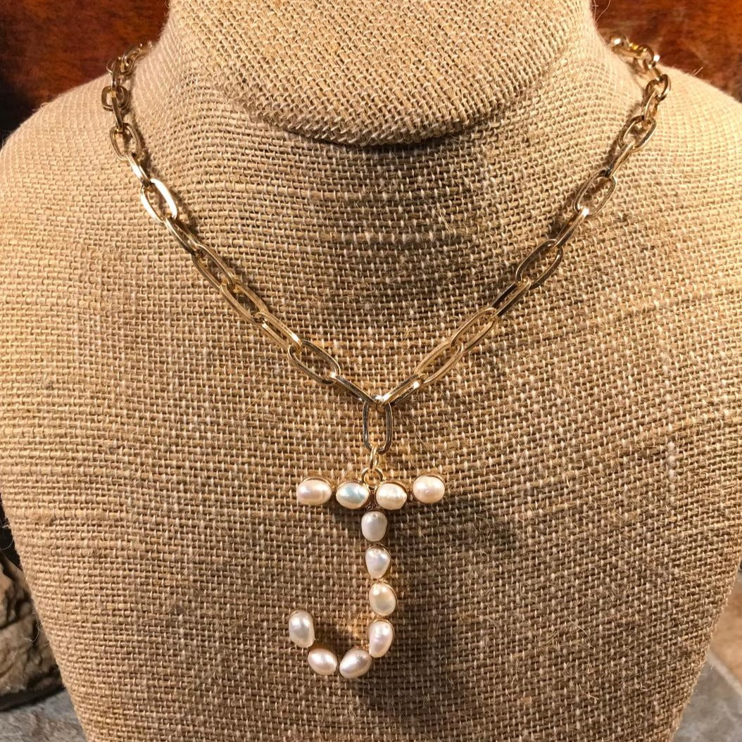 J Initial Pearl Gold Necklace