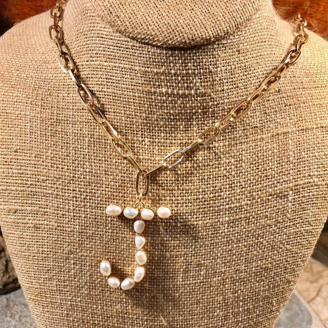 J Initial Pearl Gold Necklace