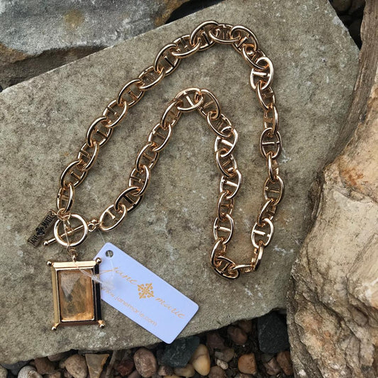 Gold Encased Natural Rectangle Necklace