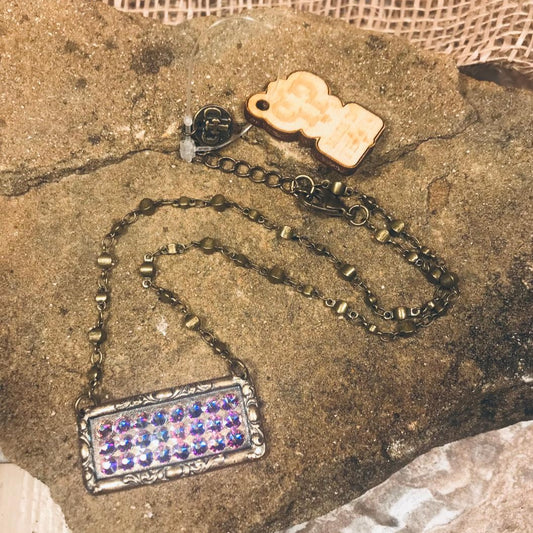 Rectangle Bronze Pendant with AB Crystals