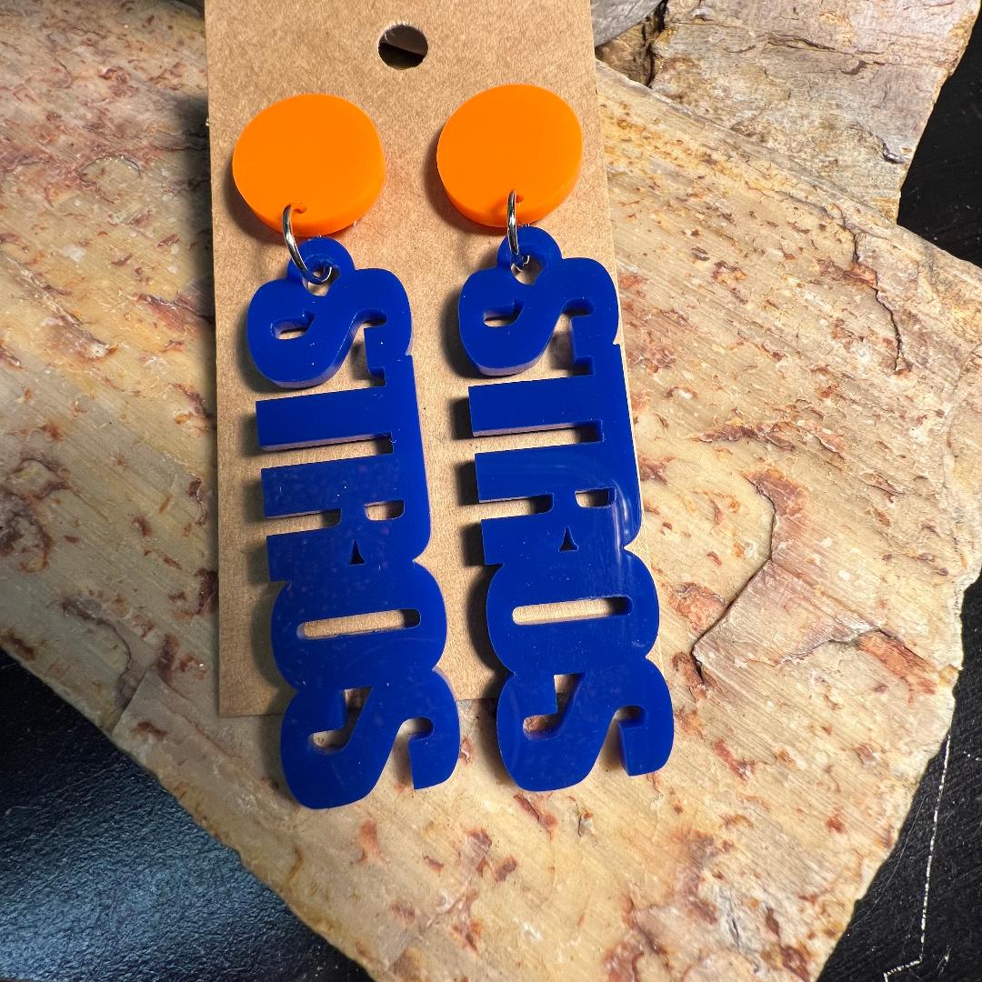 Astros Blue & Orange STROS Acrylic Dangle Earrings