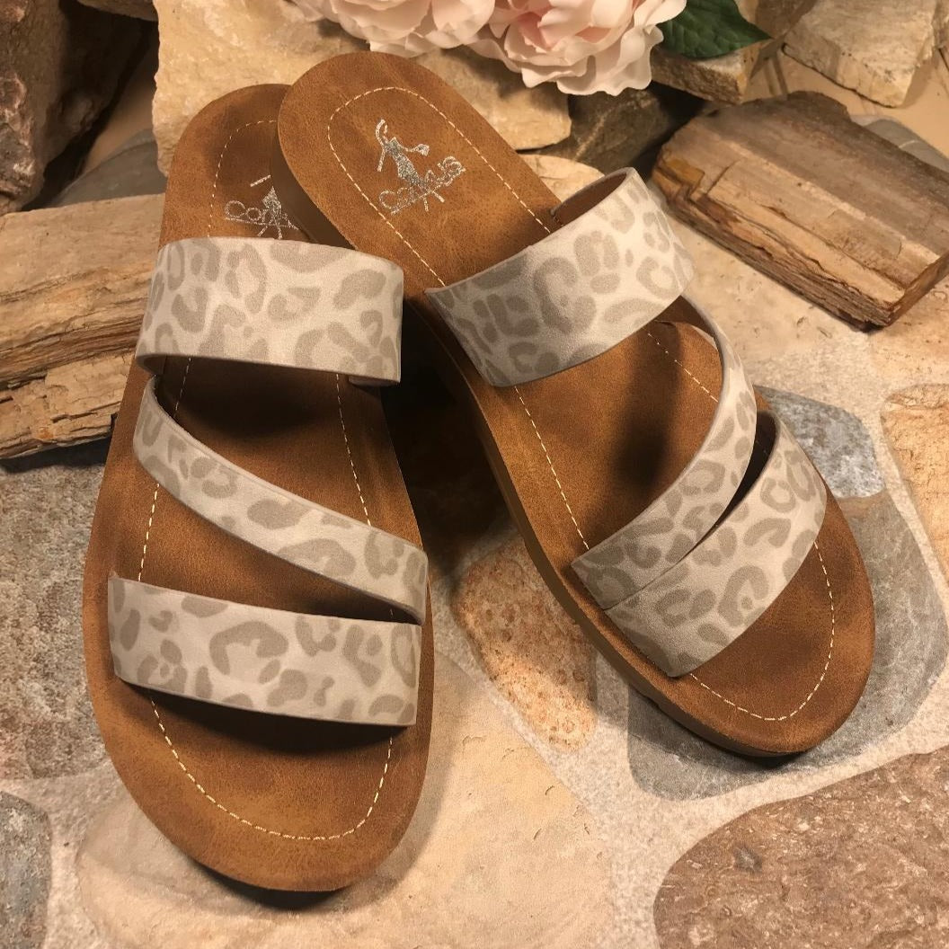 Grey LYDIA Leopard Slide/Sandal