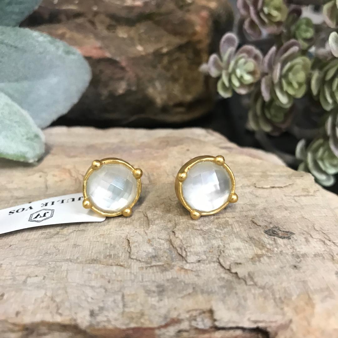 Honey Gold Iridescent Clear Crystal Stud Earrings