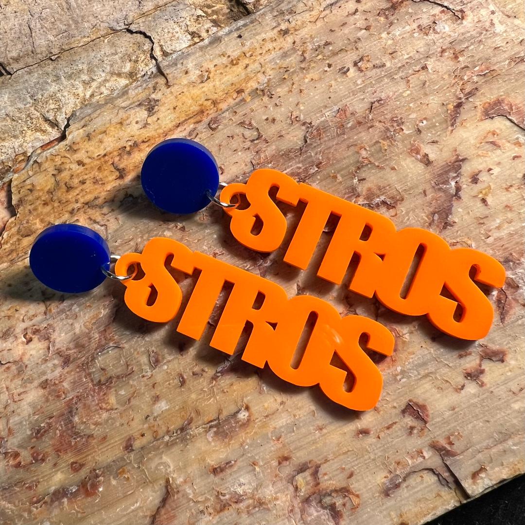 Astros Orange & Blue STROS Dangle Acrylic Earrings