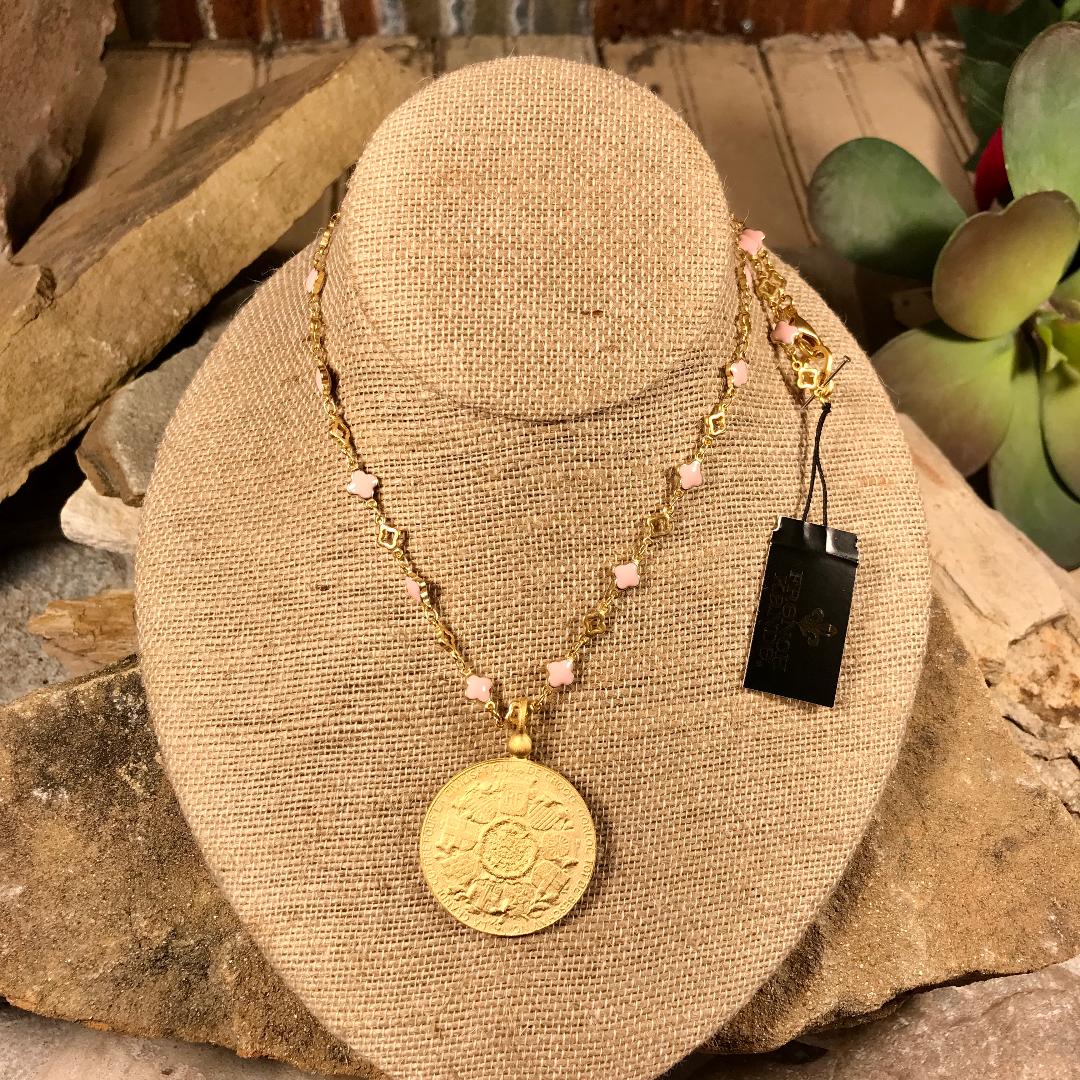 Blush Quatrefoil Chain with L’Ange medallion Necklace