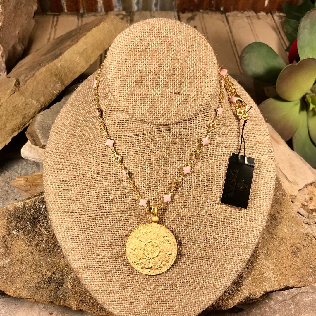 Blush Quatrefoil Chain with L’Ange medallion Necklace