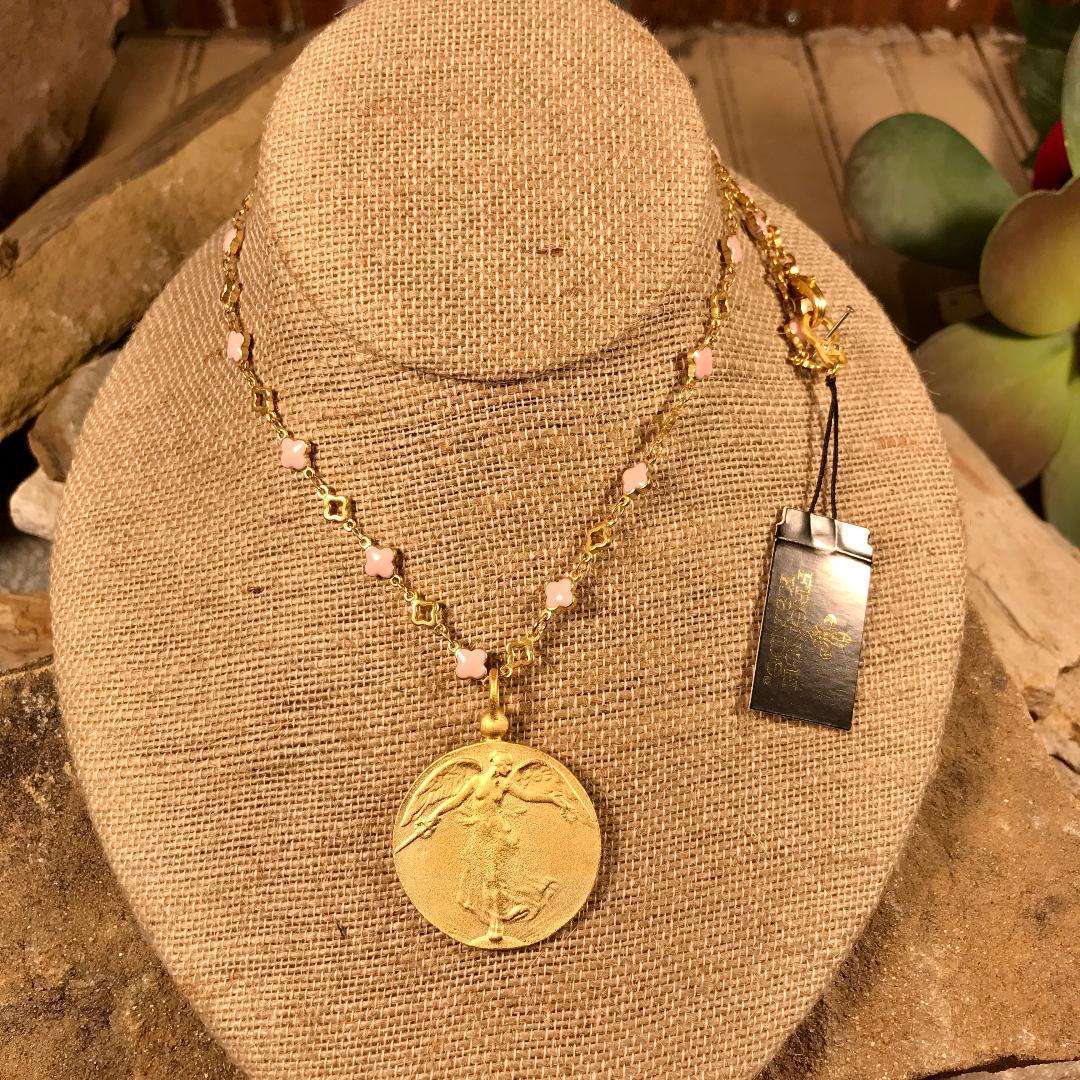 Blush Quatrefoil Chain with L’Ange medallion Necklace