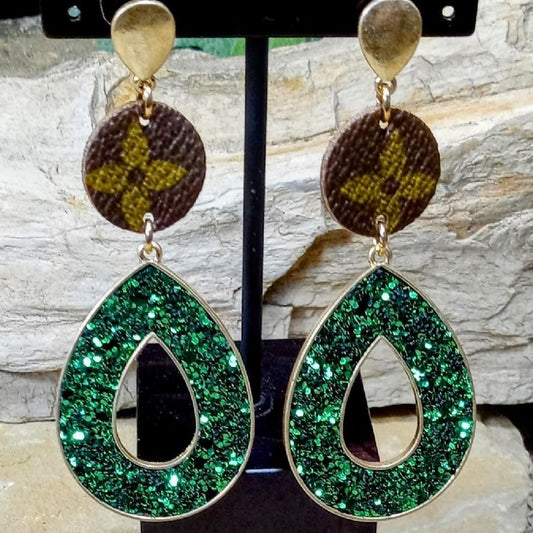 LV silver glitter earrings