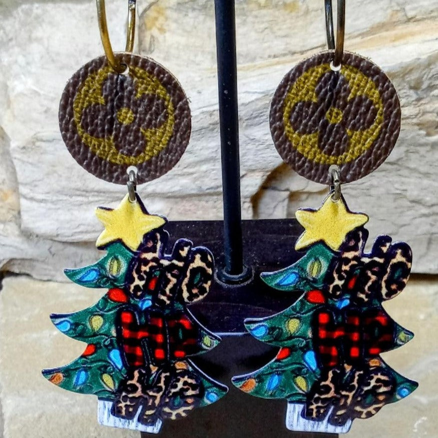 Adorable "HO HO HO" Christmas Tree “Up LV” Earrings