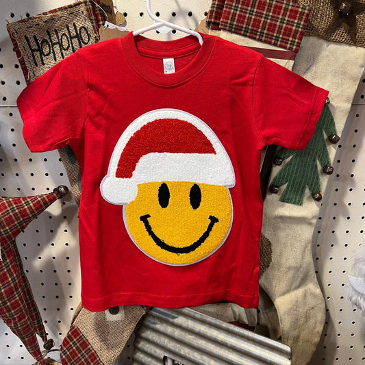Chenille Smiley Santa Red Toddler & Youth Tees