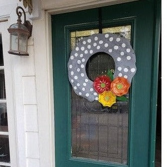 Polka Dot Wreath with Flowers Door Hanger