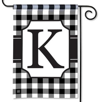 Black & White Check Monogram K Garden Flag