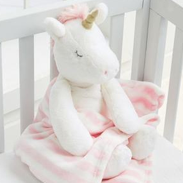 Plush Unicorn W/Striped Blanket