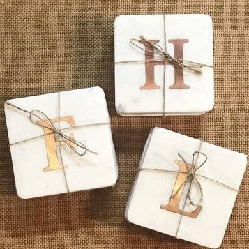 J Initial Marble & Copper Coaster Set