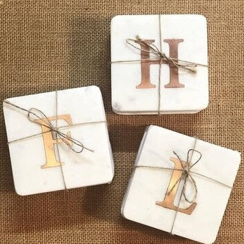 N Initial Marble & Copper Coaster Set