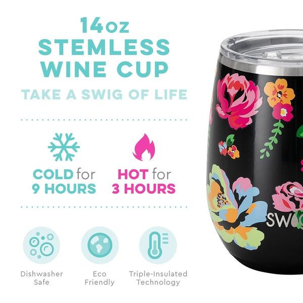 Fleur Noir Stemless Wine Cup