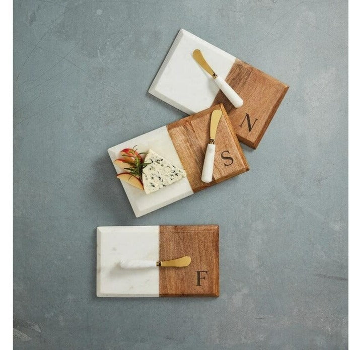 Initial Marble & Wood Cheese Board Set- W