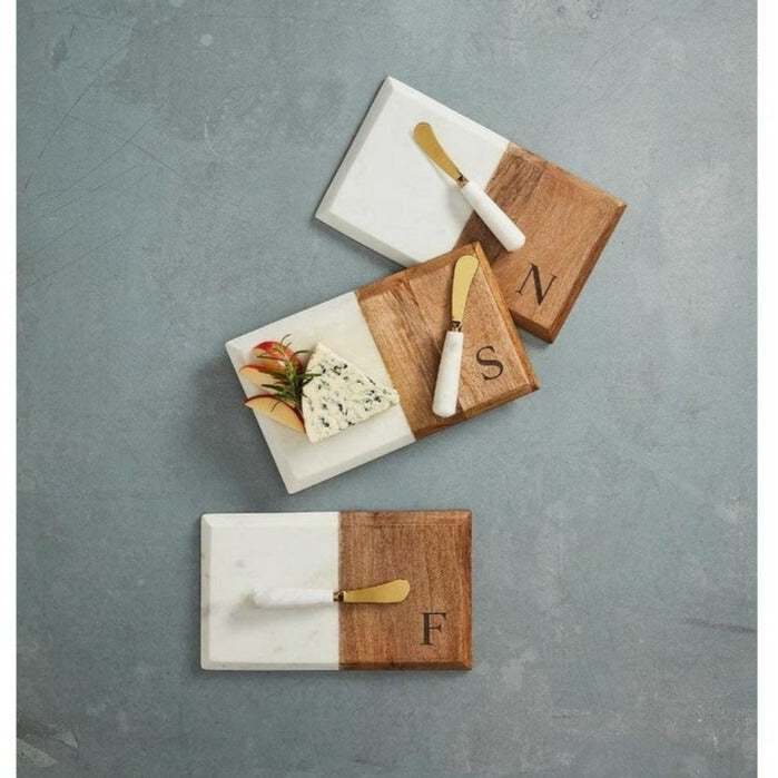 Initial Marble & Wood Cheese Board Set- K
