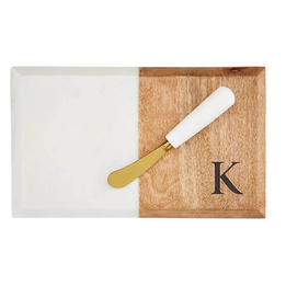 Initial Marble & Wood Cheese Board Set- K