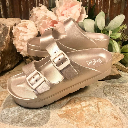 Floatie Buckle Slip on- Pink Metallic Sandals