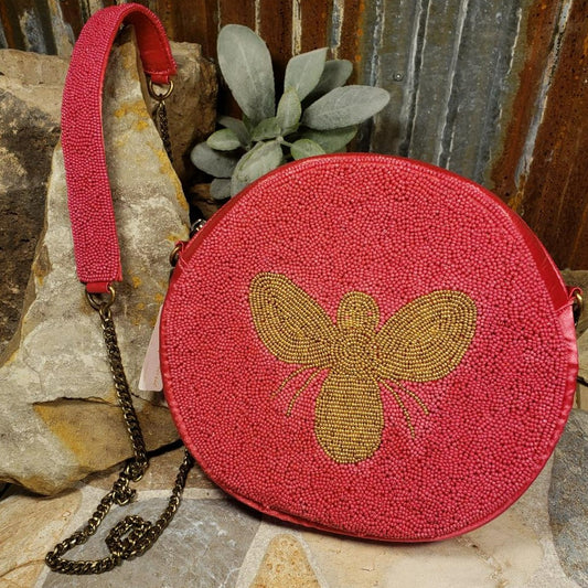 Pink Busy Bee Beaded Purse
