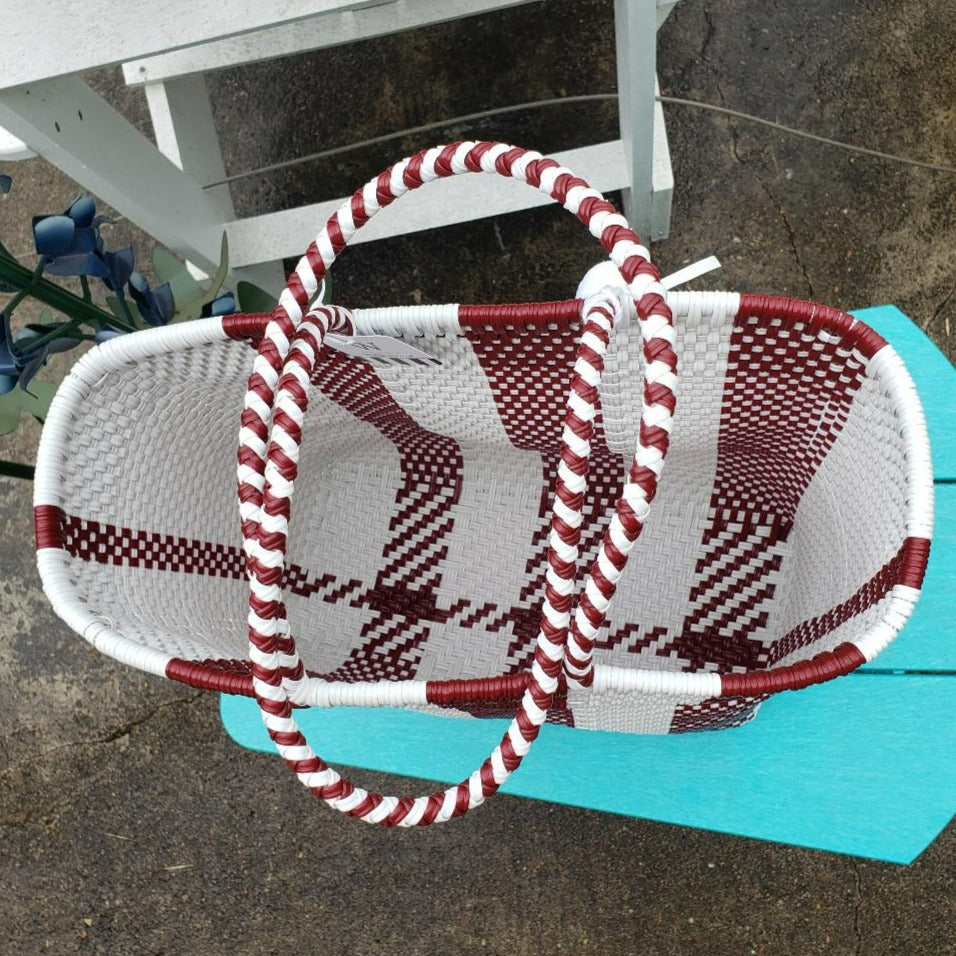 Striped Maroon/White Weave Tote