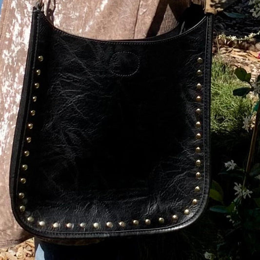 Black Classic Messenger Gold Studded Handbag
