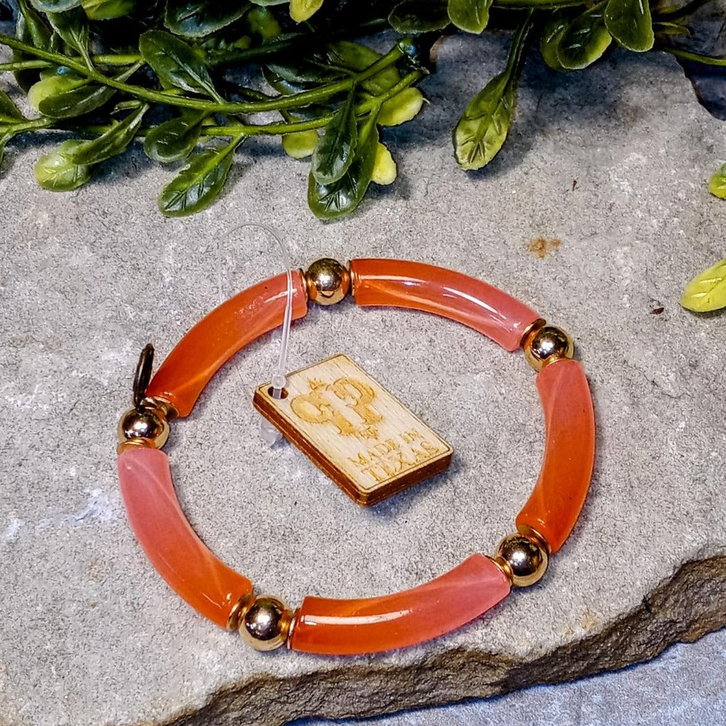Gold & Coral Stretch Bracelet
