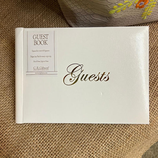 Off White W/ Gold Print Guests Book