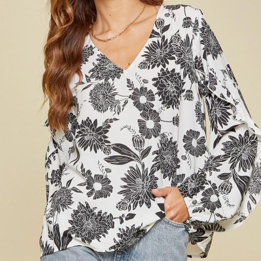 Floral Print Balloon Sleeve Top