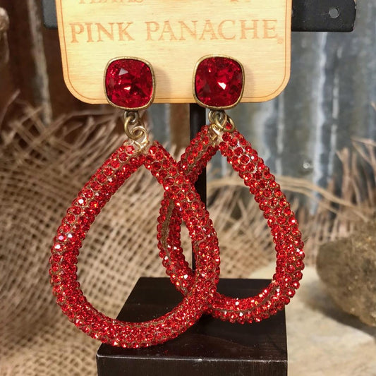 Red Pave’ & Bronze Teardrop Earrings