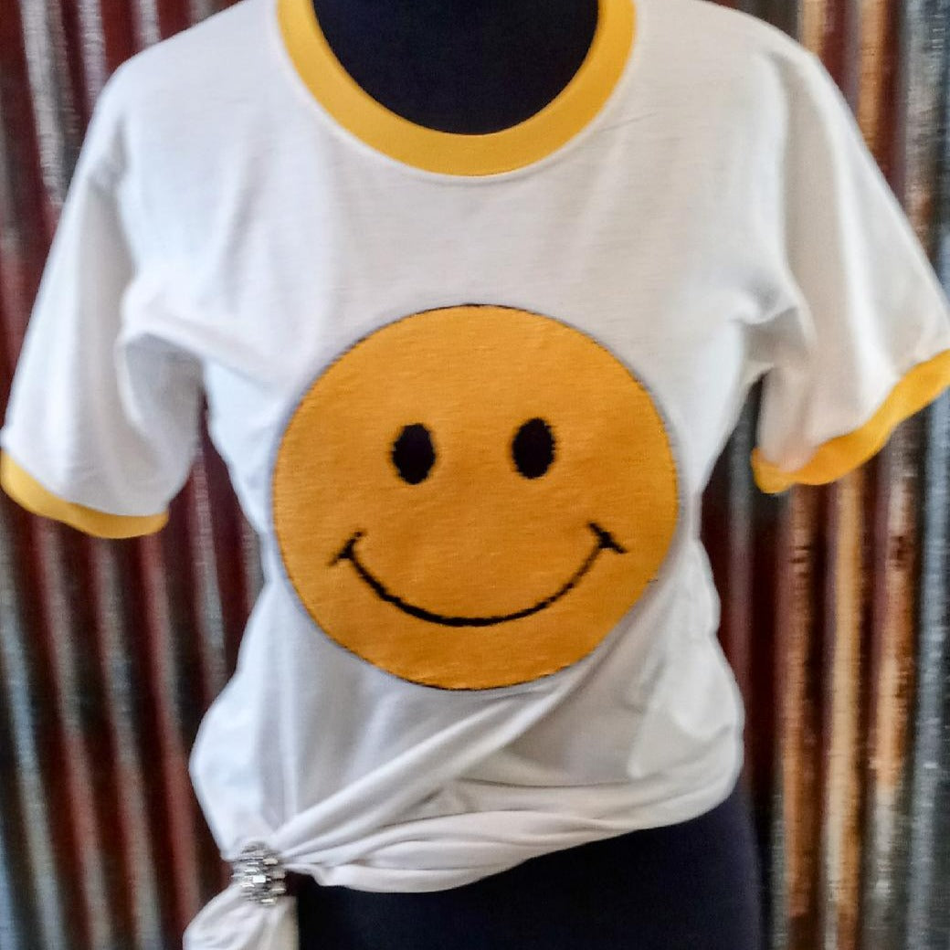 Chenille Smiley Vintage Ringer Graphic Tee