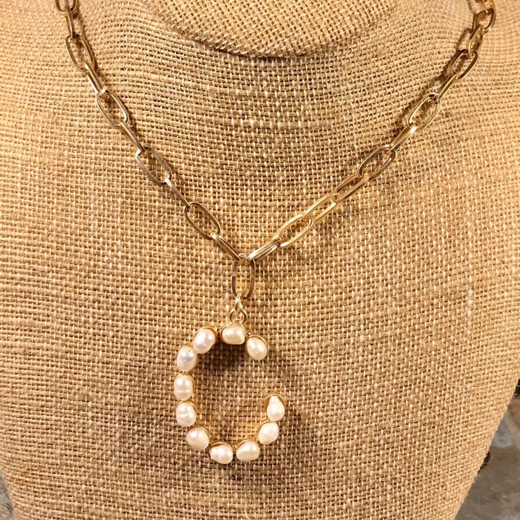 C Initial Pearl Gold Necklace
