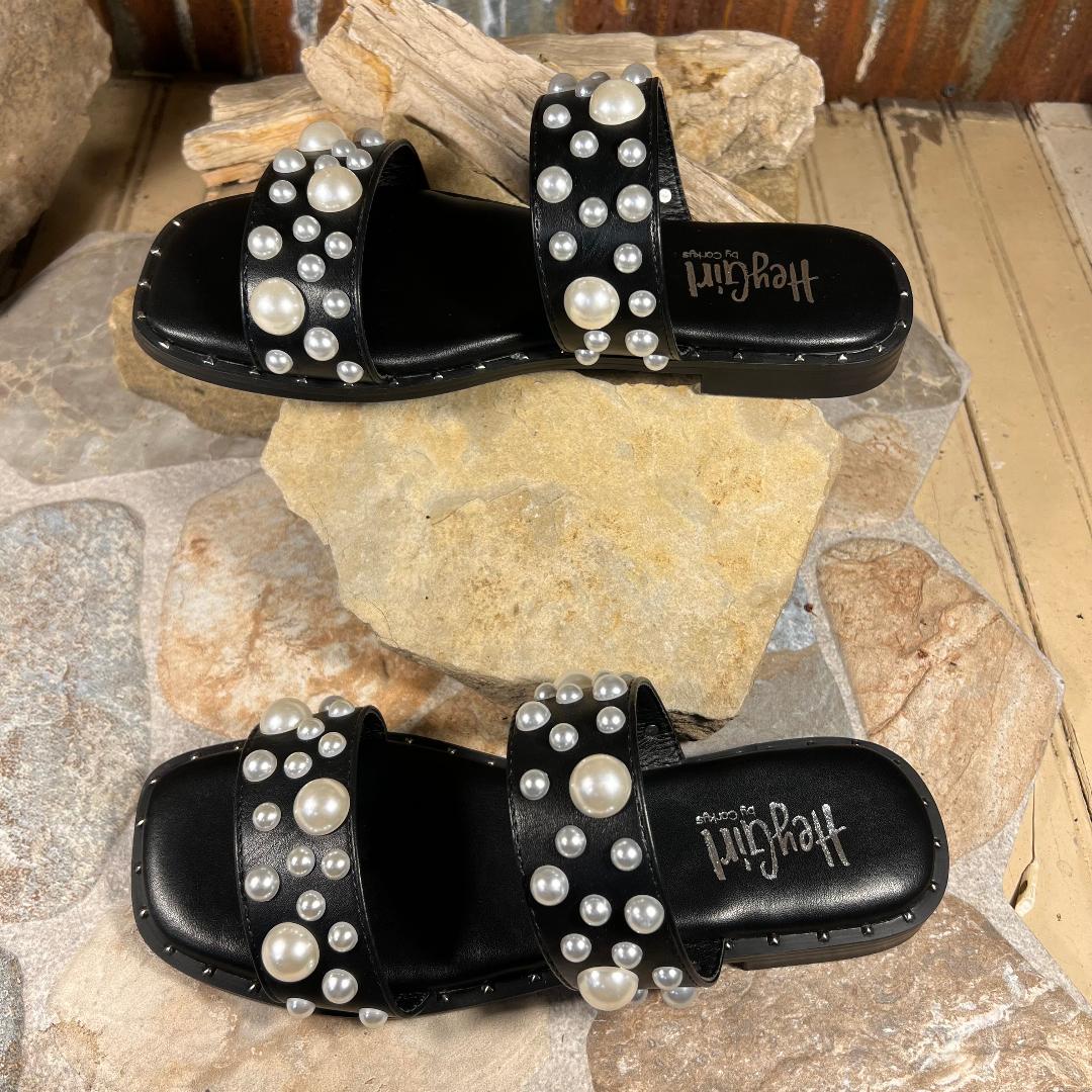 Marie Black & Pearl Slide Sandals